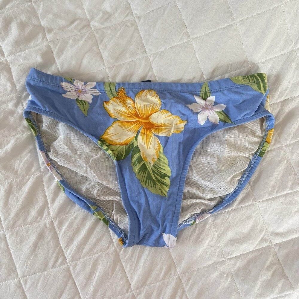 Vintage 90s Y2K Womens Swimsuit Bikini Bottom Blue Floral‎ Summer Beach Classic